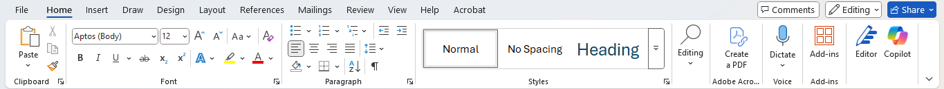 Word interface Ribbon